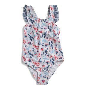 FLAP HAPPY White Girls Sunday Sails Ruffles And Bow Swimsuit